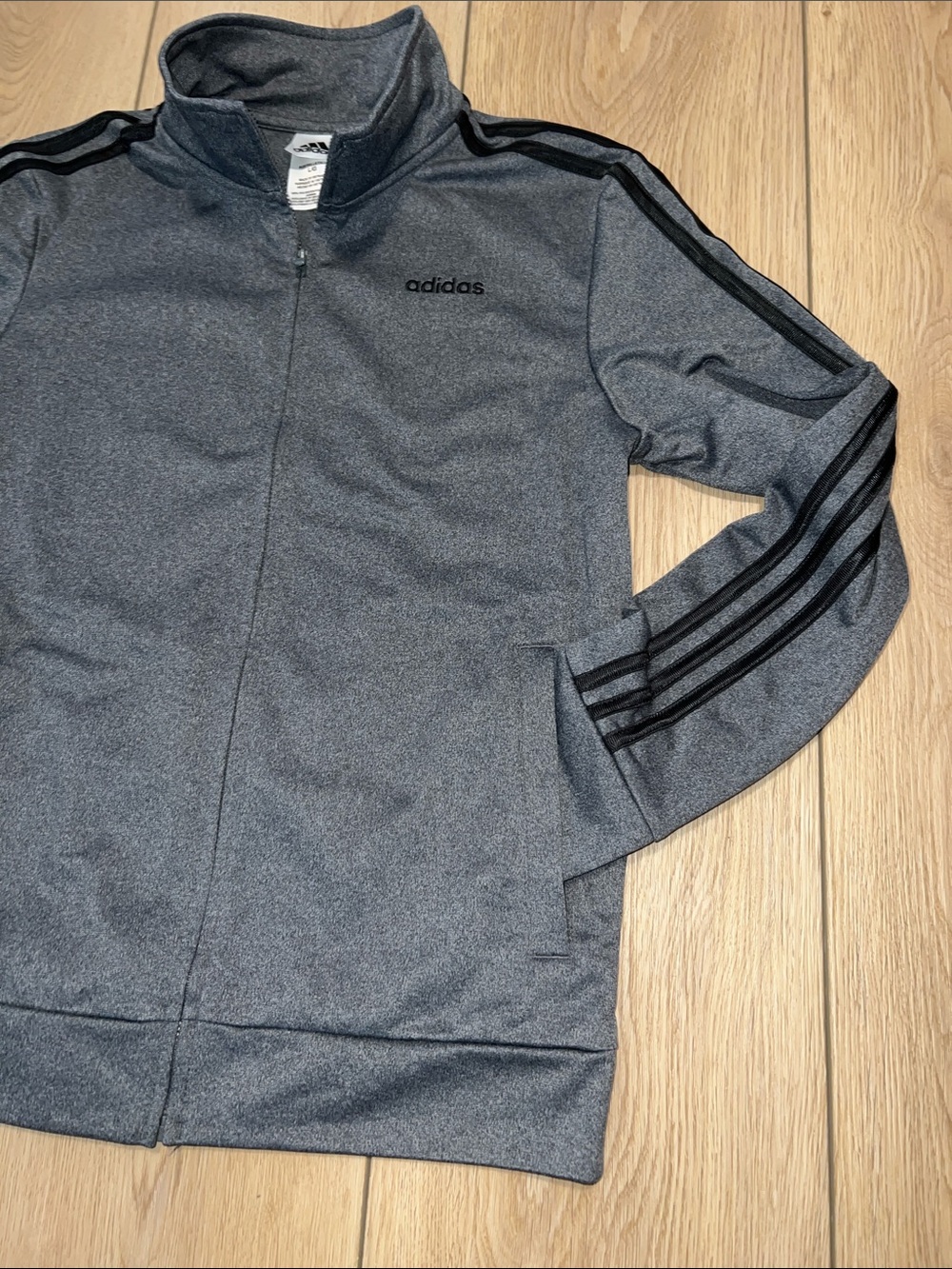 adidas Kid’s Gray Full-Zip Track Jacket with Black Stripes - Picture 5 of 11